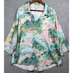C&C California Womens 2X Shirt Hawaiian‎ Linen Blend Island Tropical